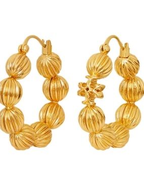 ❌PRICE DROP ❌ROXANNE GOLD FLUTED BEADS HOOP EARRINGS TORI BURCH.
